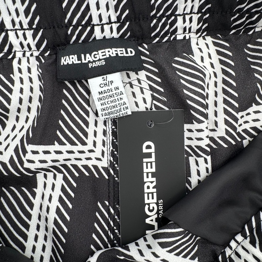 New Karl Lagerfeld Paris Womens Black White Geometric Wide Leg Pants Size Small - Picture 2 of 7
